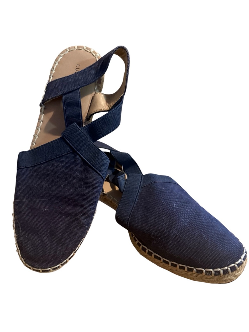 Lucky Brand Navy Canvas Espadrille Slingback Flats 8.5 closed toe womens